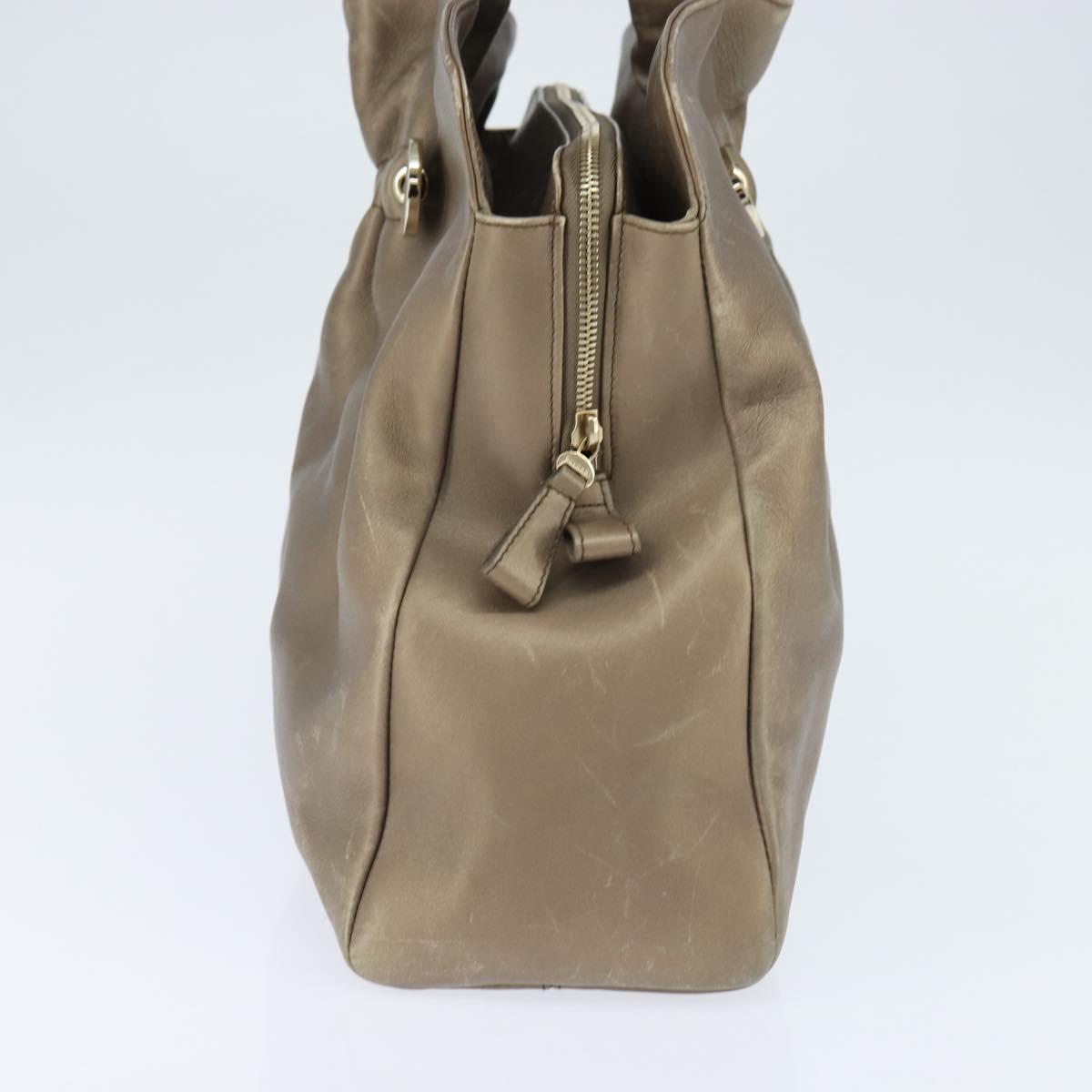 BVLGARI Tote Bag Leather Champagne Gold Auth bs30583