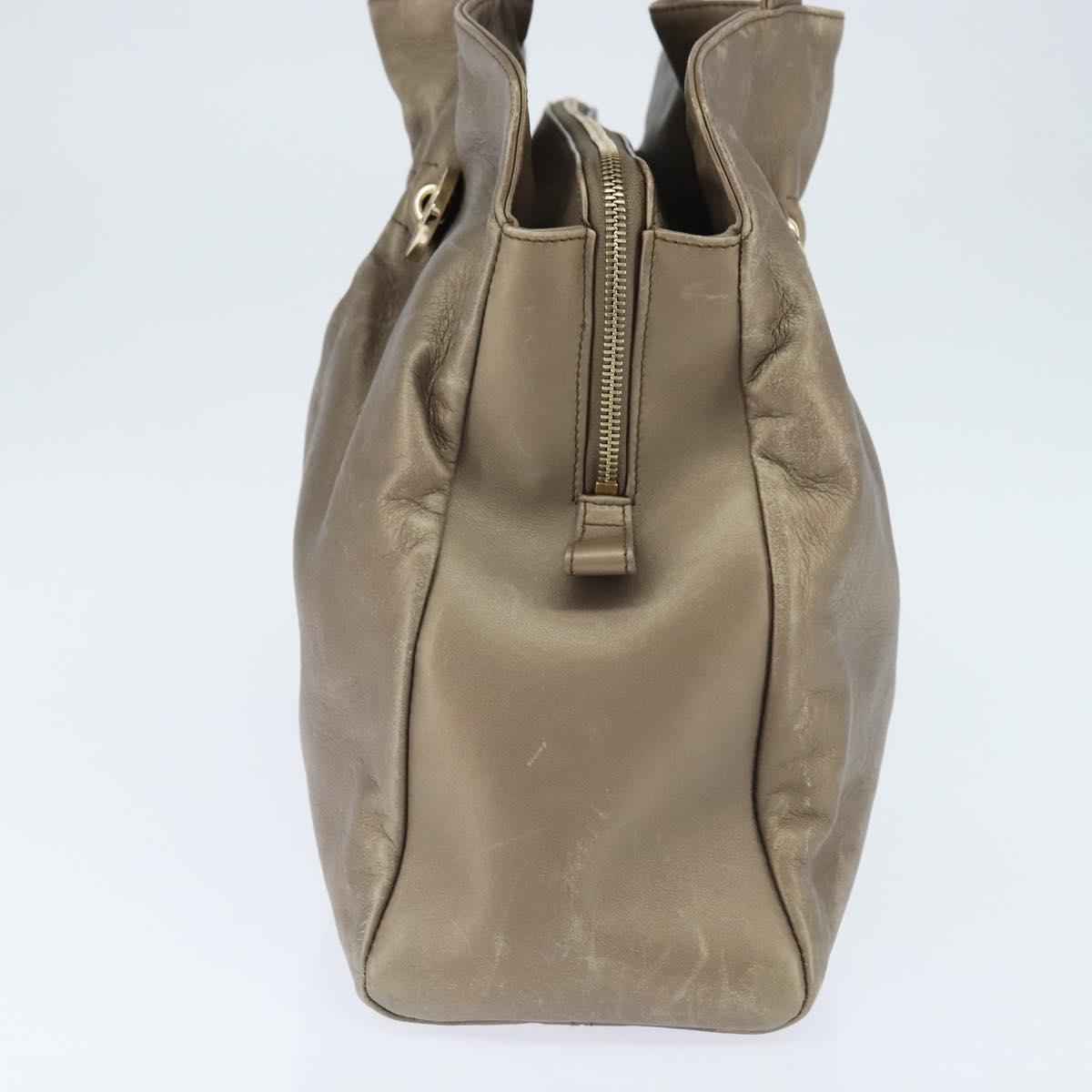 BVLGARI Tote Bag Leather Champagne Gold Auth bs30583