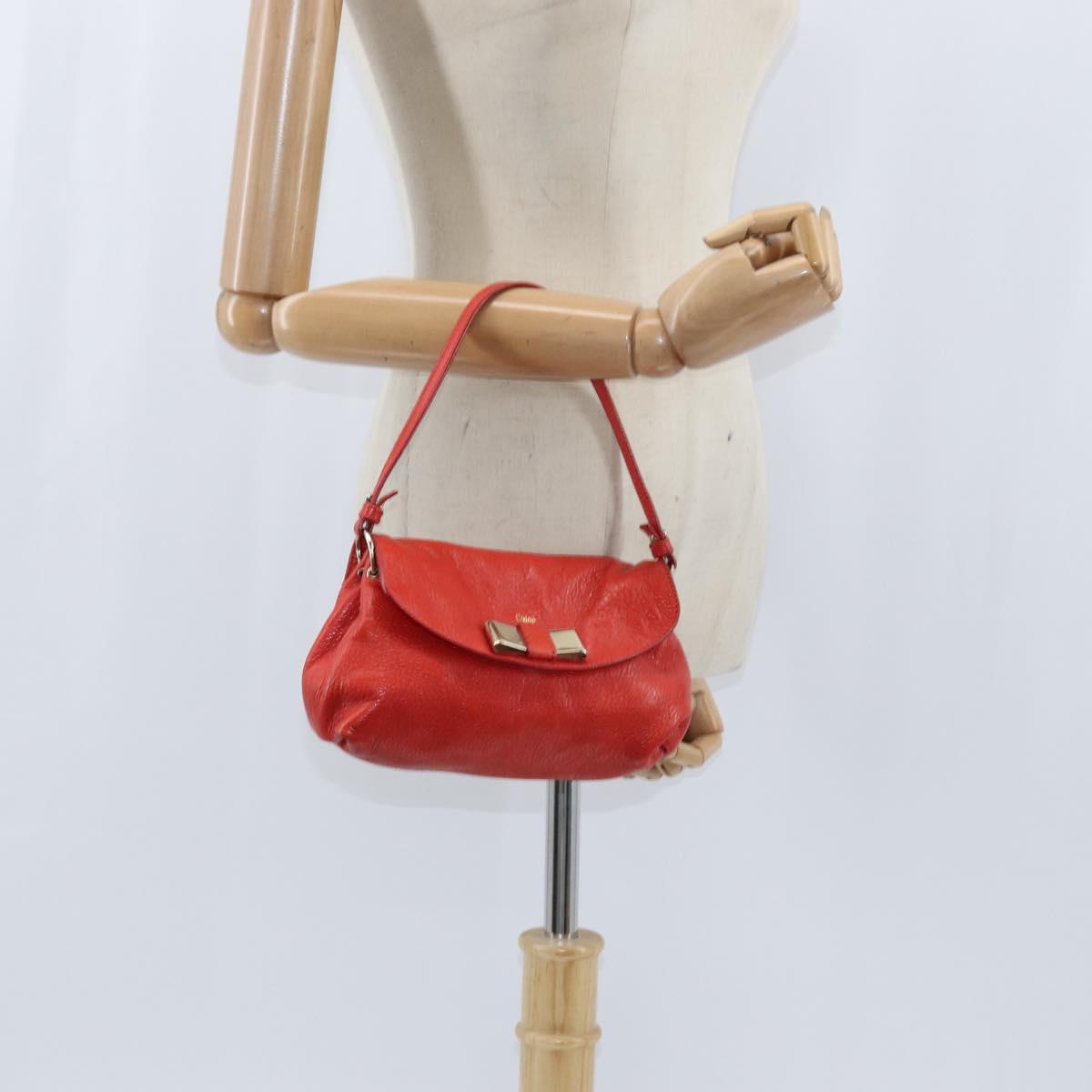 Chloe Lily Shoulder Bag Leather 2way Red Gold Auth bs30584