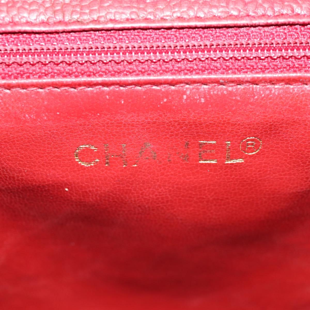 CHANEL Backpack Caviar Skin Red Gold CC Auth bs30593V