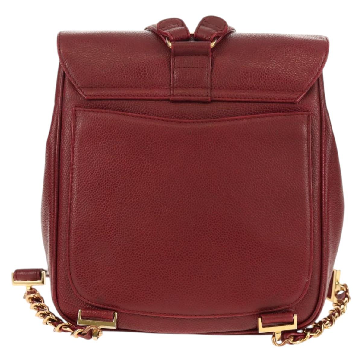 CHANEL Backpack Caviar Skin Red Gold CC Auth bs30593V