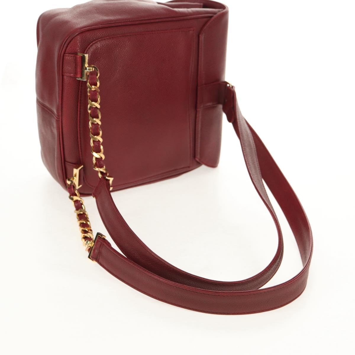 CHANEL Backpack Caviar Skin Red Gold CC Auth bs30593V