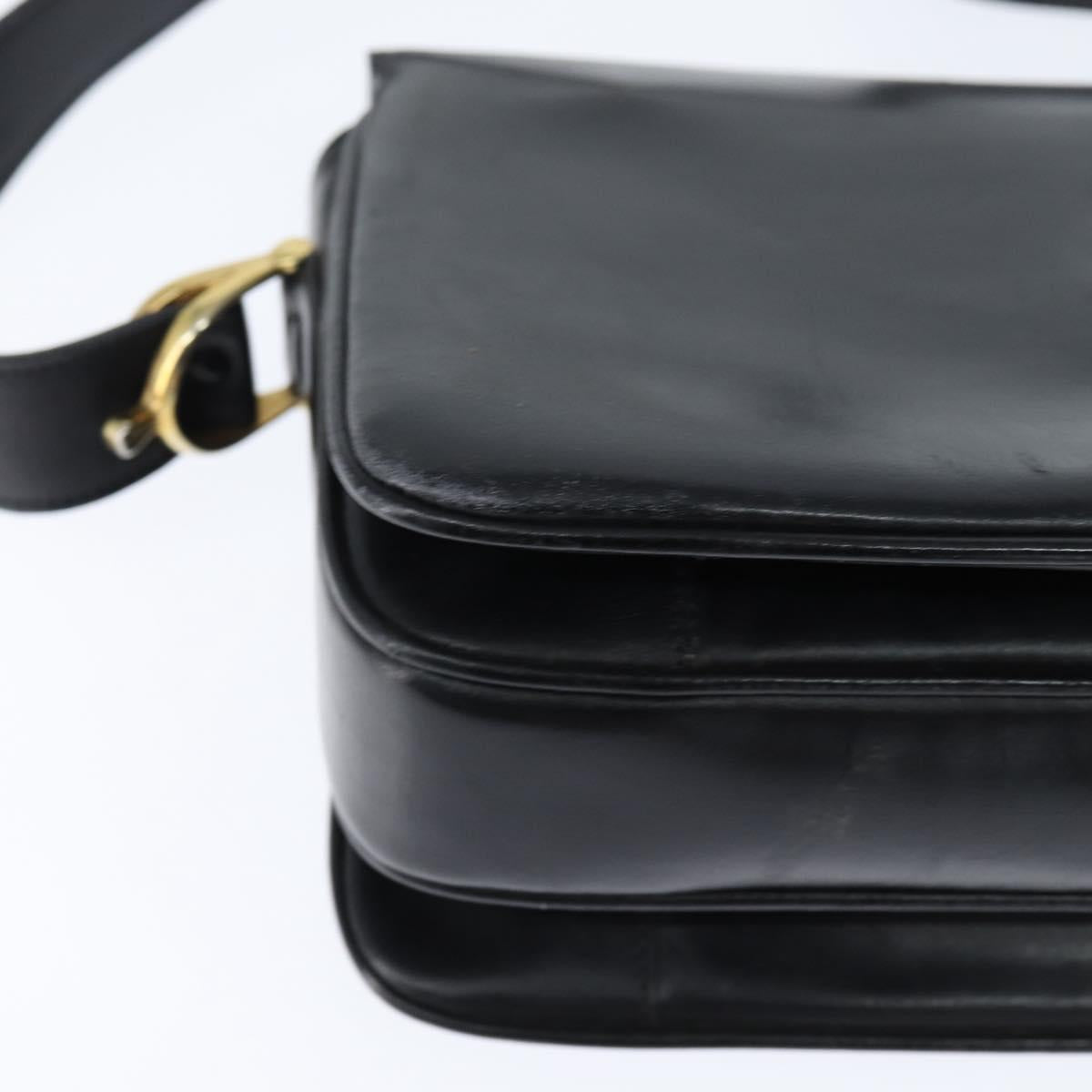 CELINE Horse Carriage Shoulder Bag Leather Black Gold Auth bs30594