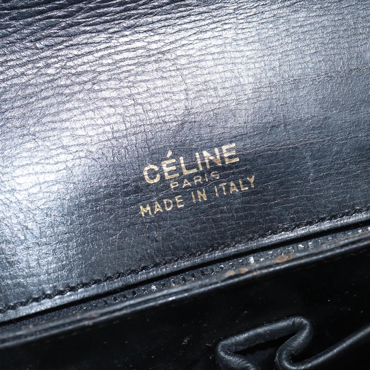 CELINE Horse Carriage Shoulder Bag Leather Black Gold Auth bs30594