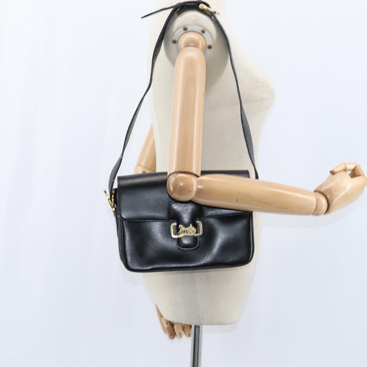 CELINE Horse Carriage Shoulder Bag Leather Black Gold Auth bs30594