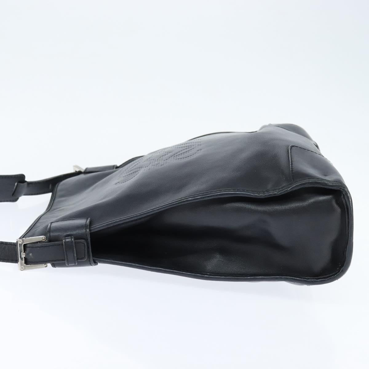 LOEWE Anagram Shoulder Bag Leather Black Silver Auth bs30598