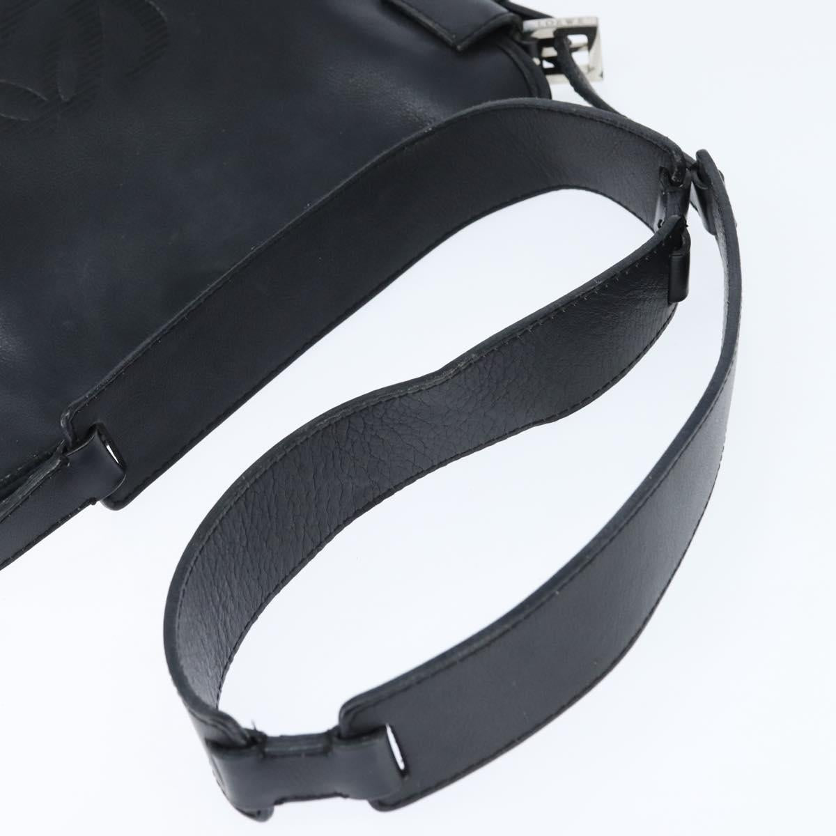 LOEWE Anagram Shoulder Bag Leather Black Silver Auth bs30598
