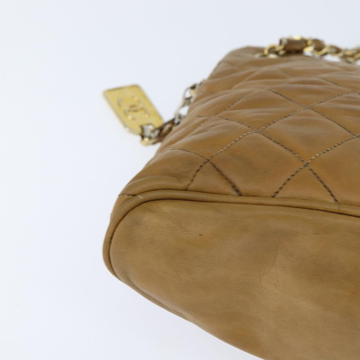 CHANEL Chain Shoulder Bag Lamb Skin Brown Gold CC Auth bs30600