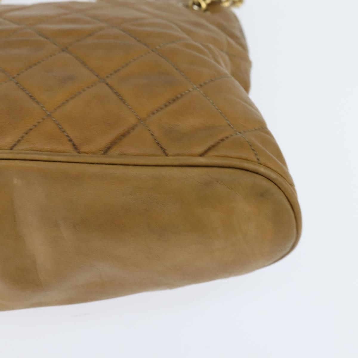 CHANEL Chain Shoulder Bag Lamb Skin Brown Gold CC Auth bs30600