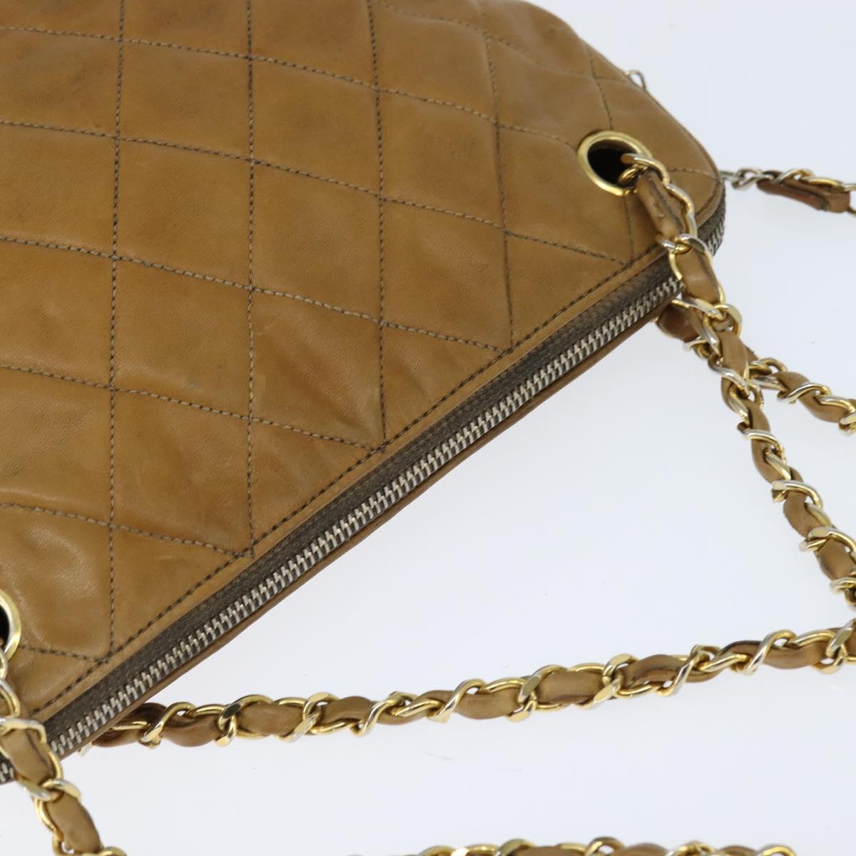 CHANEL Chain Shoulder Bag Lamb Skin Brown Gold CC Auth bs30600