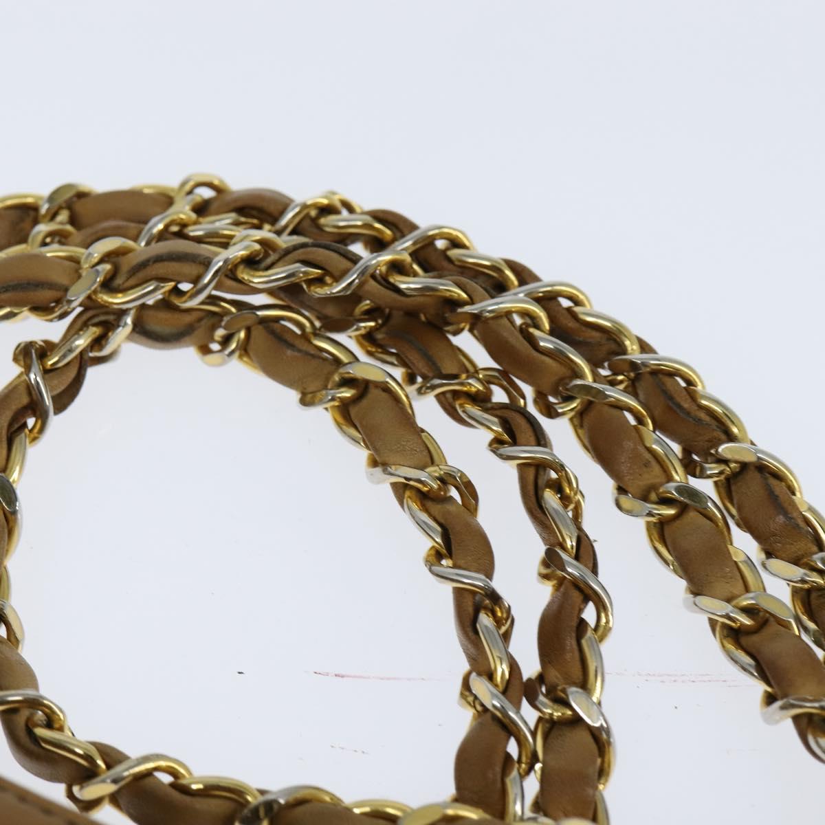 CHANEL Chain Shoulder Bag Lamb Skin Brown Gold CC Auth bs30600
