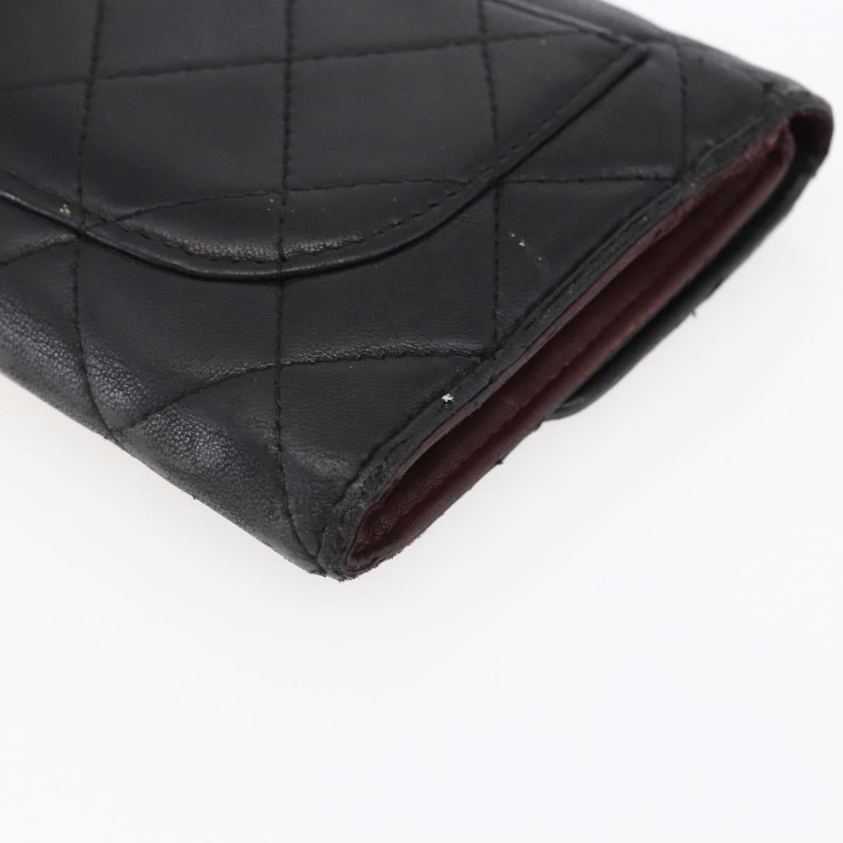 CHANEL Matelasse Long Wallet Lamb Skin Black Silver CC Auth bs30604