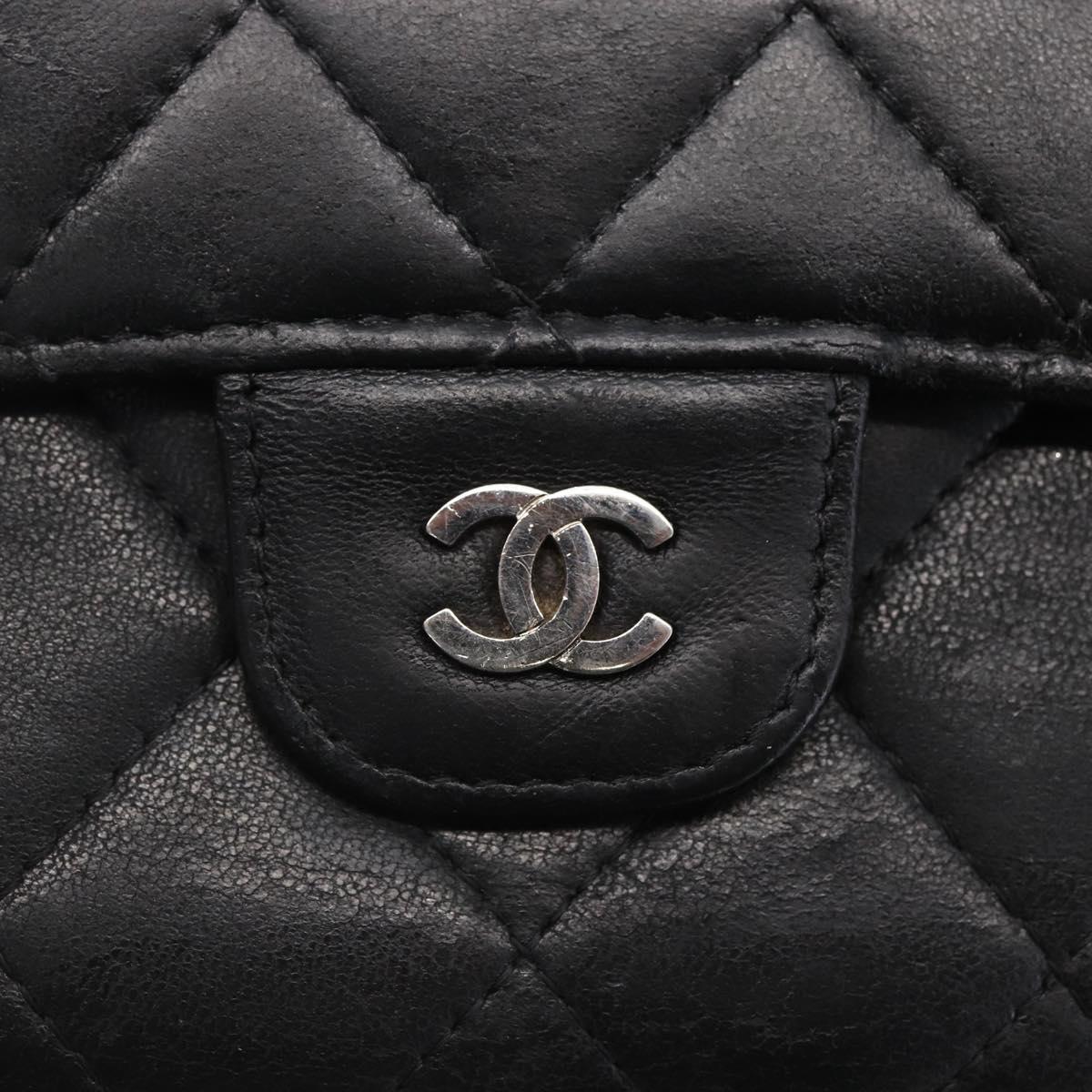 CHANEL Matelasse Long Wallet Lamb Skin Black Silver CC Auth bs30604