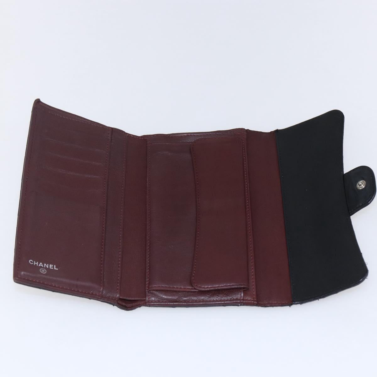 CHANEL Matelasse Long Wallet Lamb Skin Black Silver CC Auth bs30604