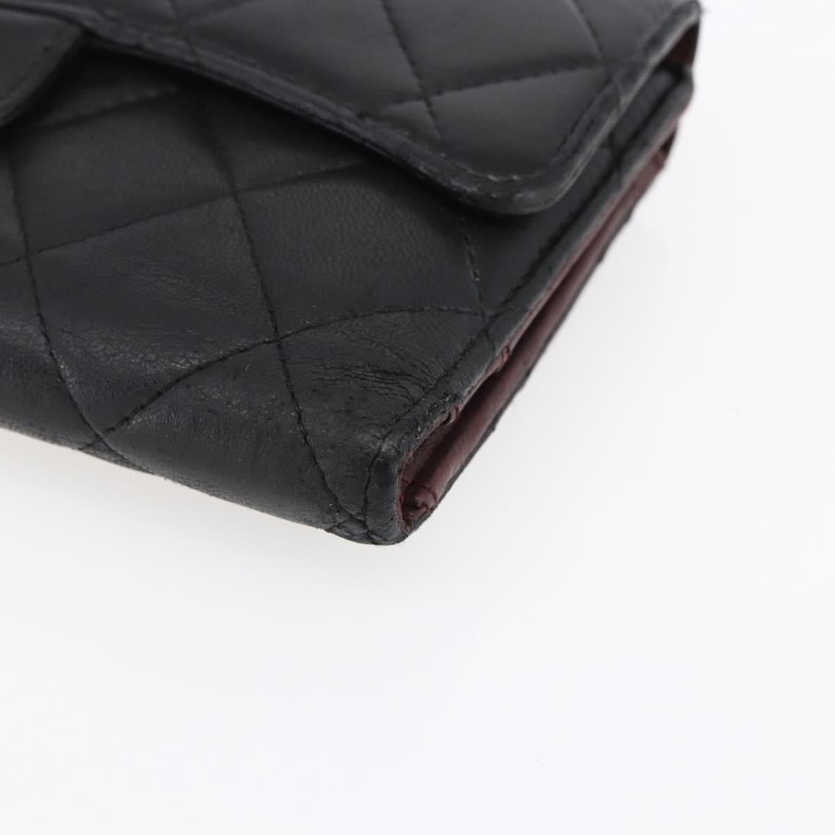 CHANEL Matelasse Long Wallet Lamb Skin Black Silver CC Auth bs30604