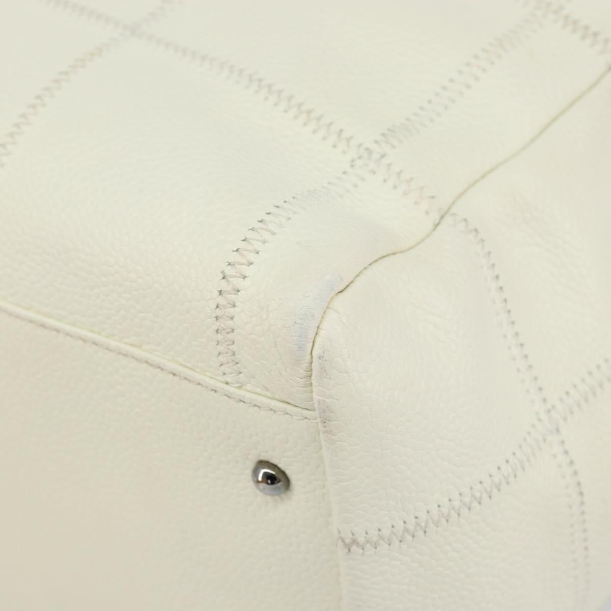 CHANEL Choco Bar Shoulder Bag Caviar Skin White Silver CC Auth bs30605