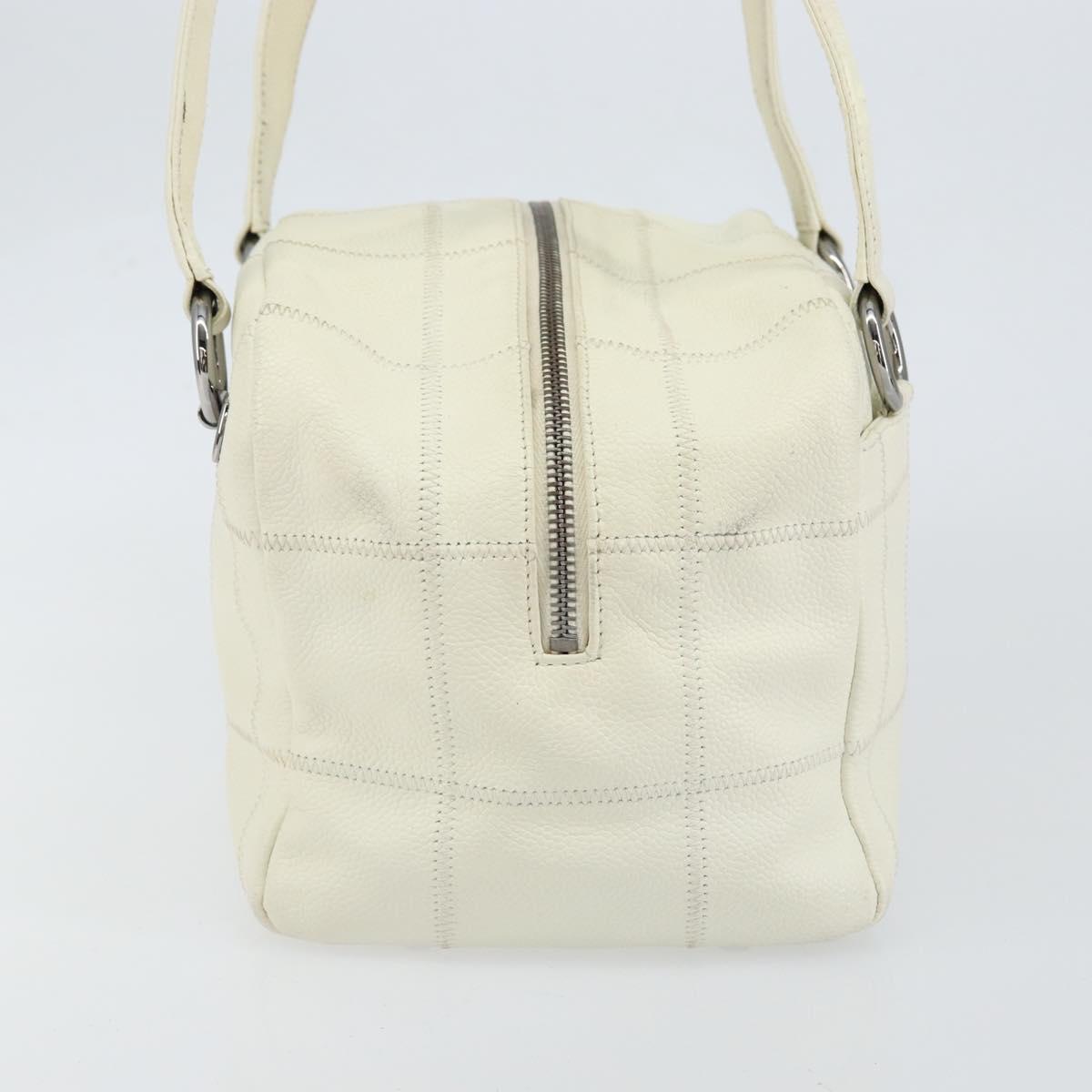 CHANEL Choco Bar Shoulder Bag Caviar Skin White Silver CC Auth bs30605