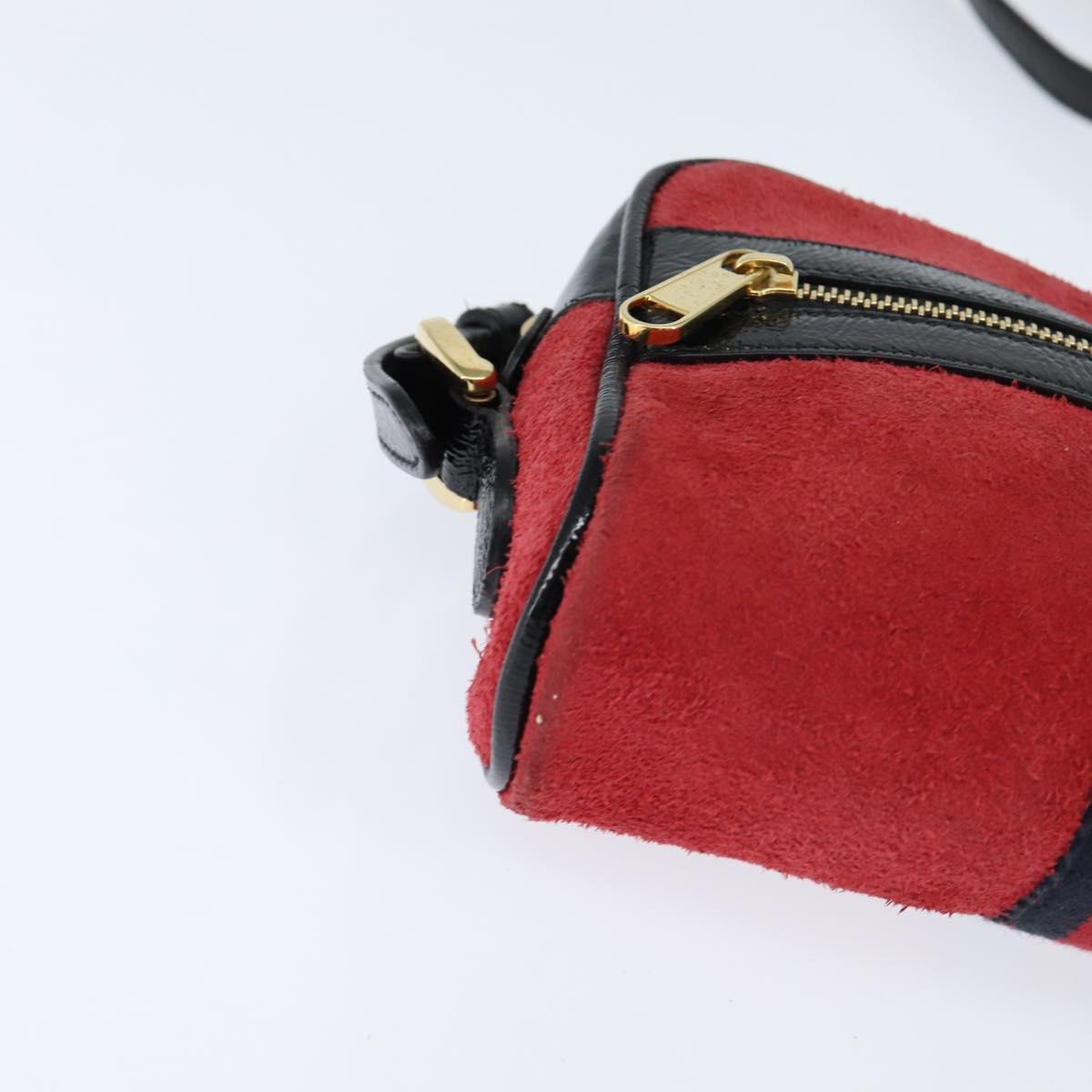 GUCCI Sherry Line Shoulder Bag Suede Patent Red Gold black 527350 Auth bs30609