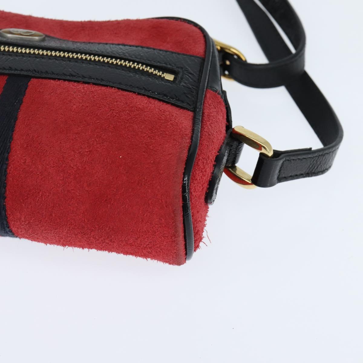 GUCCI Sherry Line Shoulder Bag Suede Patent Red Gold black 527350 Auth bs30609