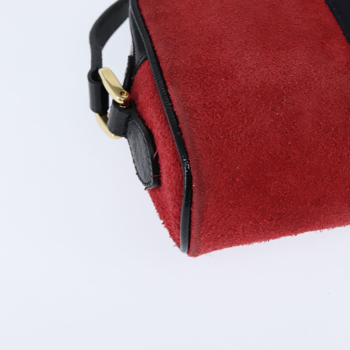 GUCCI Sherry Line Shoulder Bag Suede Patent Red Gold black 527350 Auth bs30609