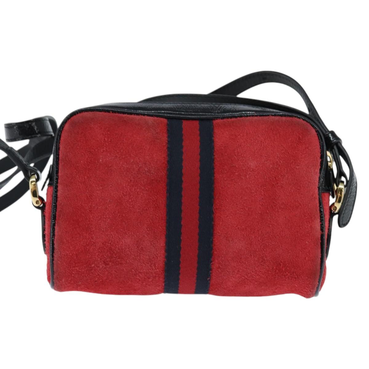 GUCCI Sherry Line Shoulder Bag Suede Patent Red Gold black 527350 Auth bs30609