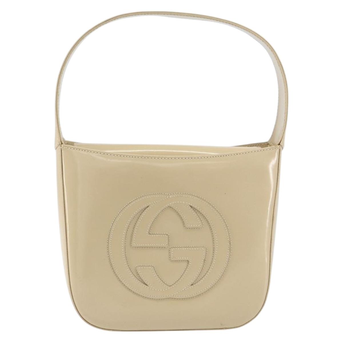 GUCCI Hand Bag Enamel Beige Silver 007 2046 0249 Auth bs30627