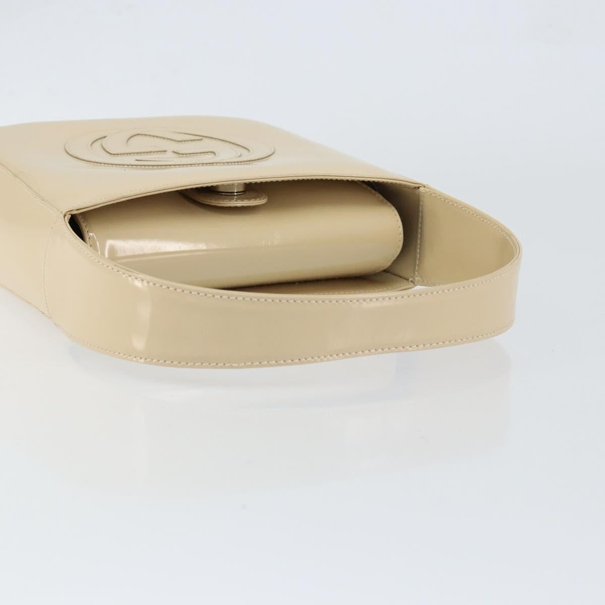 GUCCI Hand Bag Enamel Beige Silver 007 2046 0249 Auth bs30627