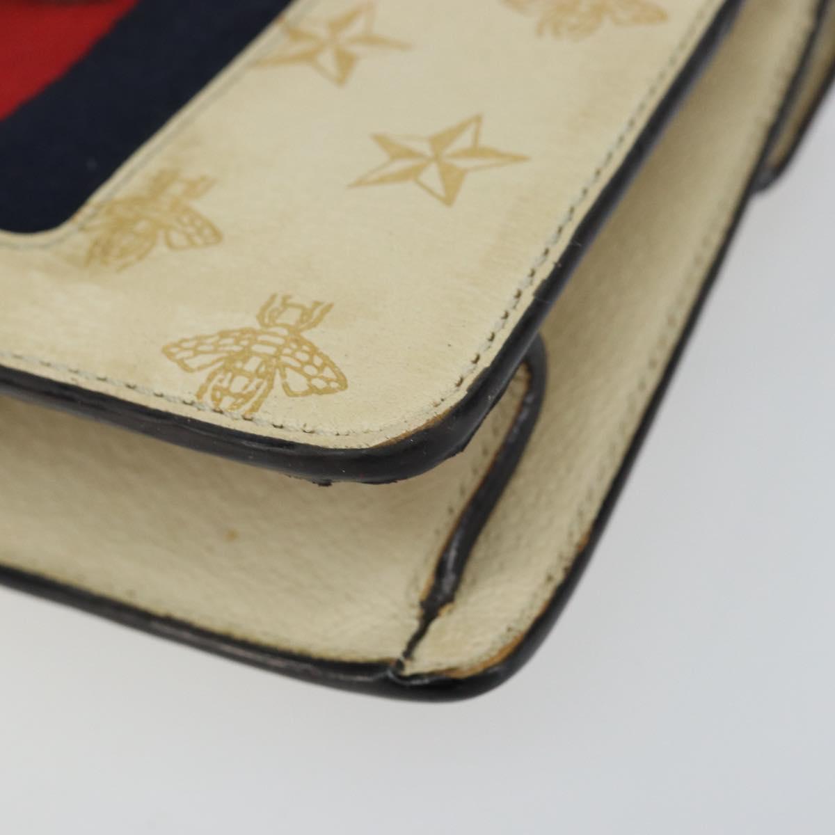 GUCCI Sherry Line Hand Bag Leather White Gold Navy 470270 Auth bs30628