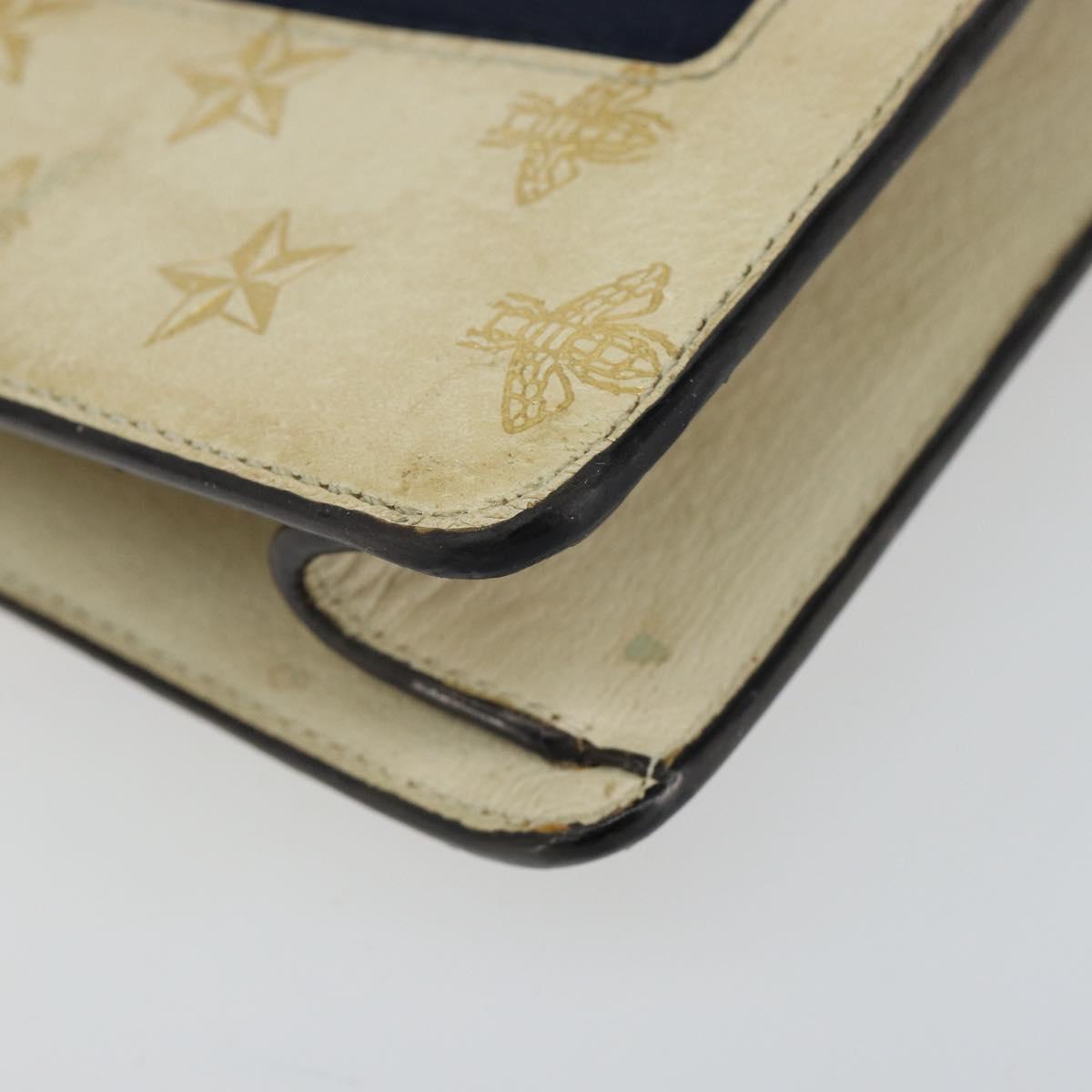 GUCCI Sherry Line Hand Bag Leather White Gold Navy 470270 Auth bs30628