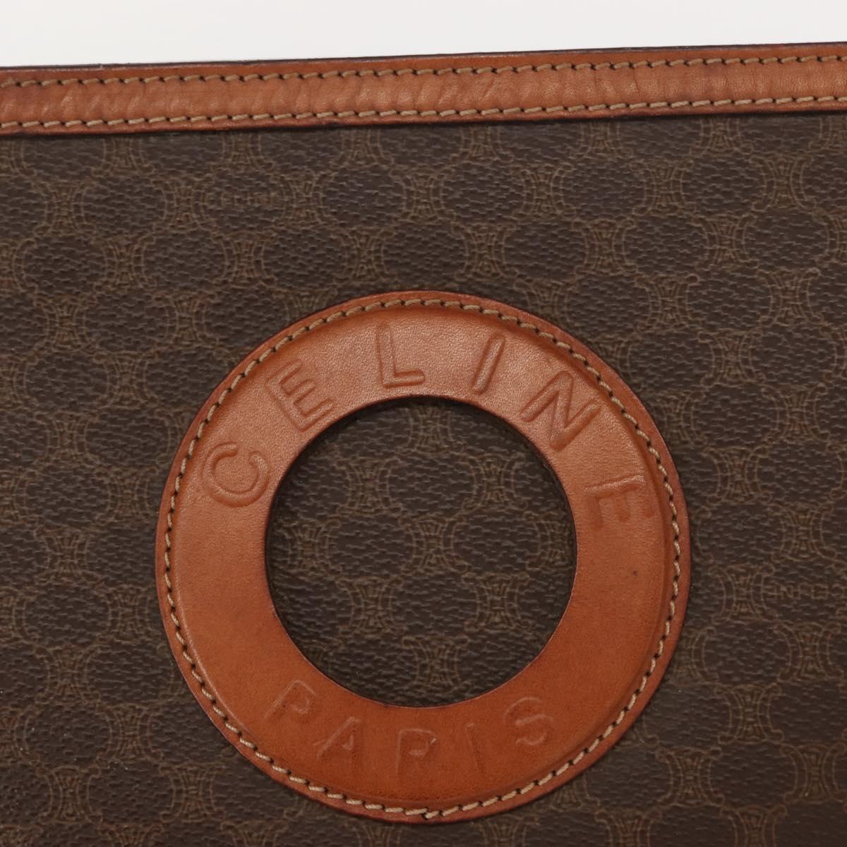 CELINE Macadam Canvas Clutch Bag PVC Leather Brown Gold Auth bs30630
