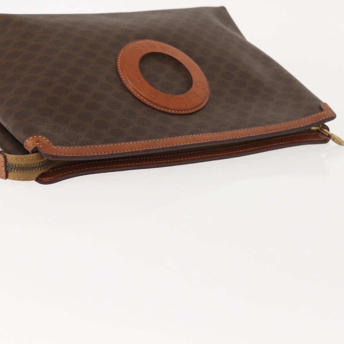 CELINE Macadam Canvas Clutch Bag PVC Leather Brown Gold Auth bs30630
