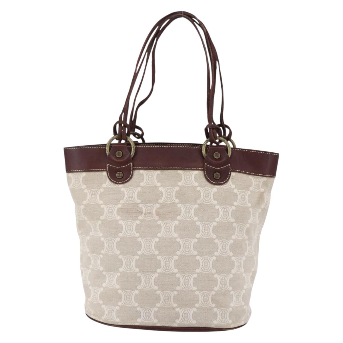 CELINE Macadam Canvas Tote Bag Beige Auth bs30631