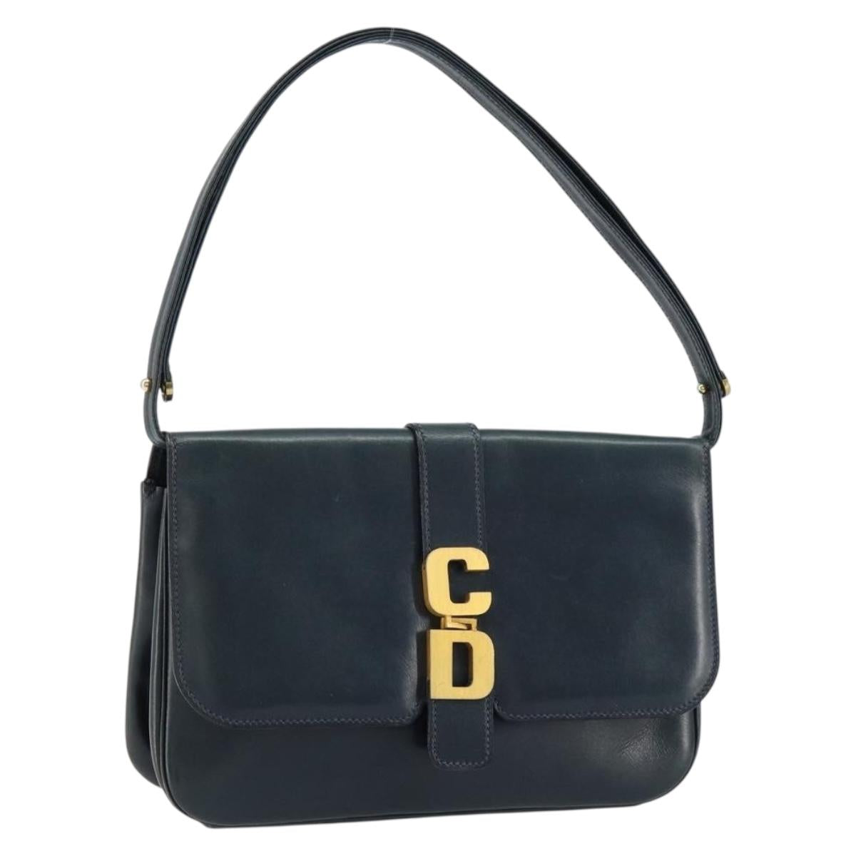 Christian Dior Shoulder Bag Leather Navy Gold Auth bs30632