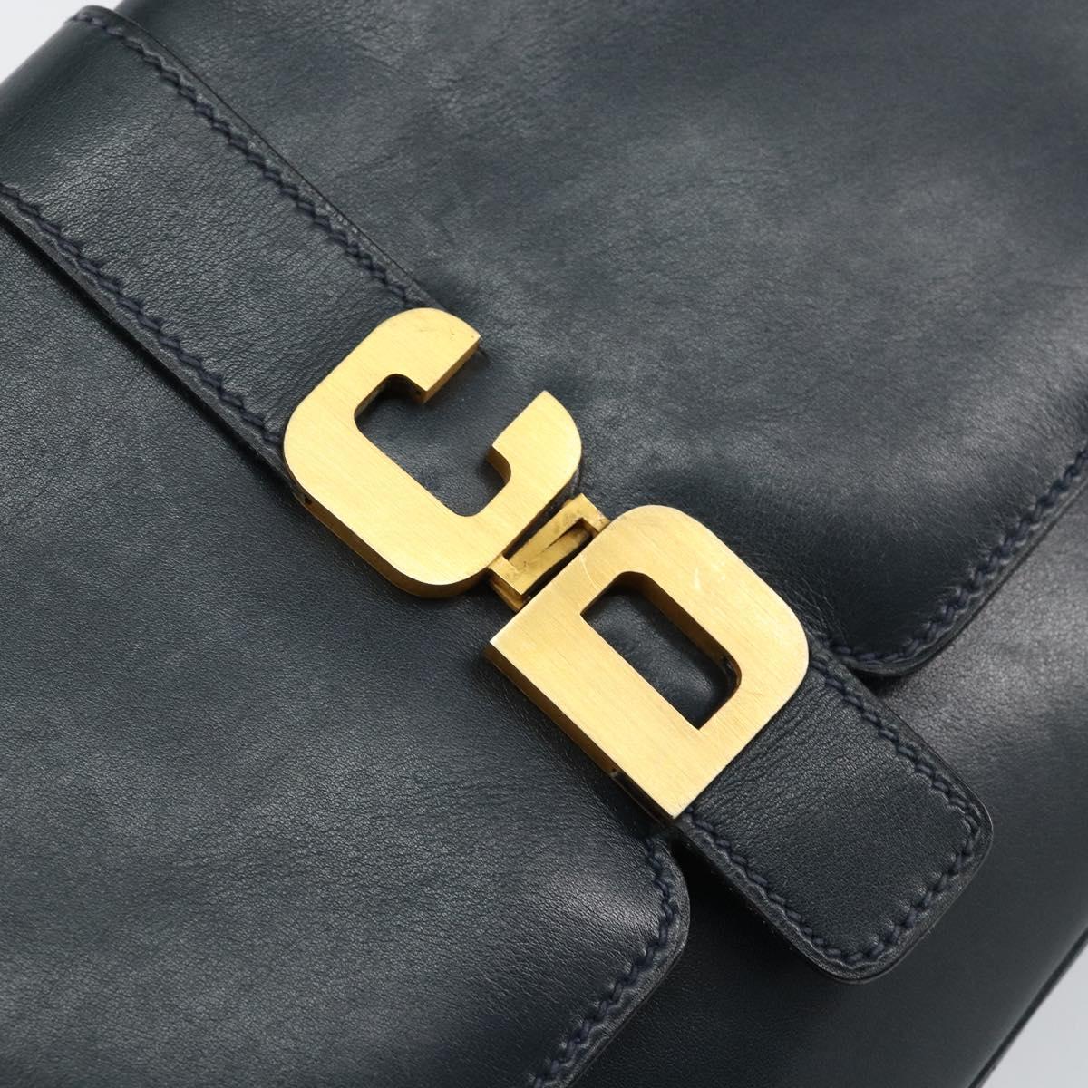 Christian Dior Shoulder Bag Leather Navy Gold Auth bs30632