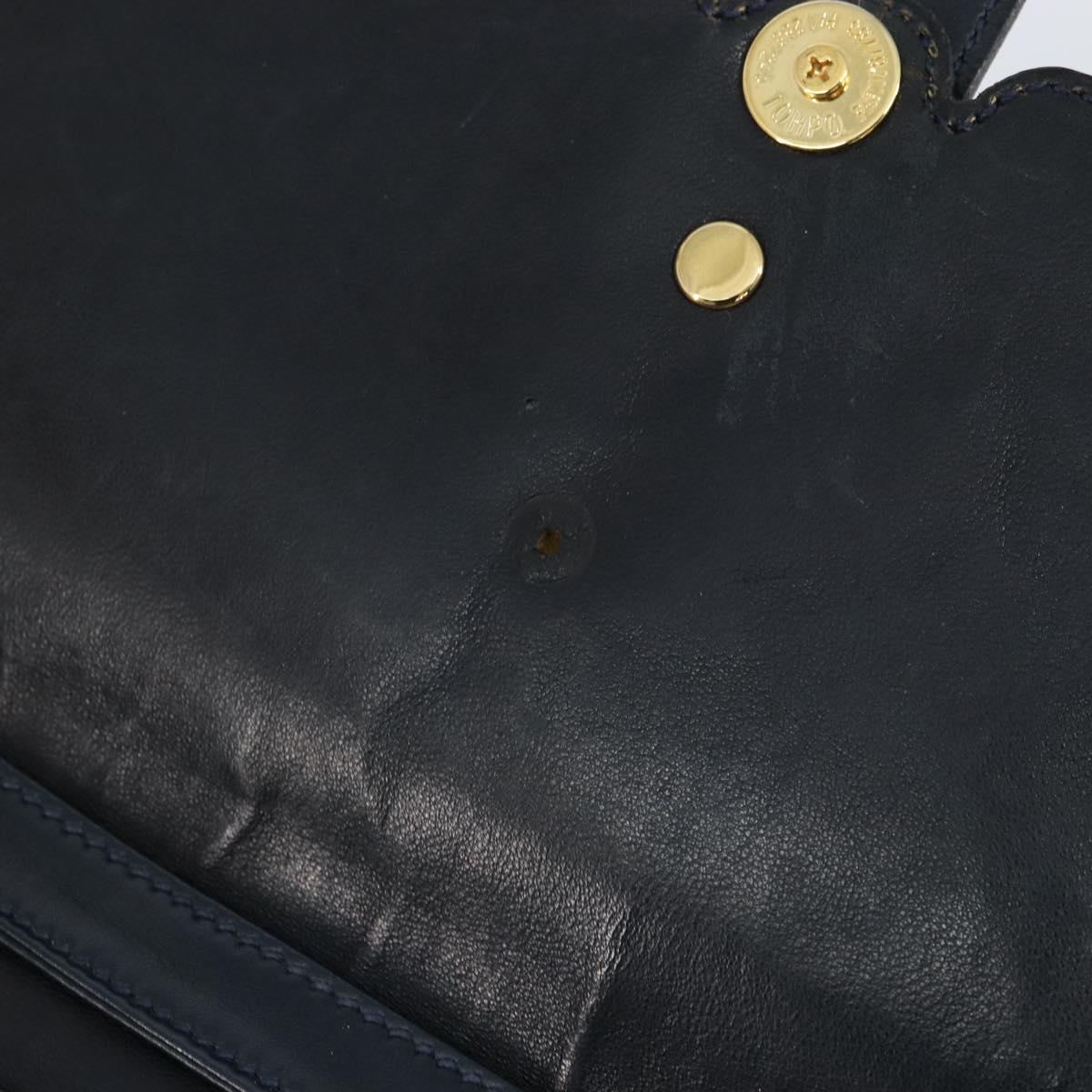 Christian Dior Shoulder Bag Leather Navy Gold Auth bs30632