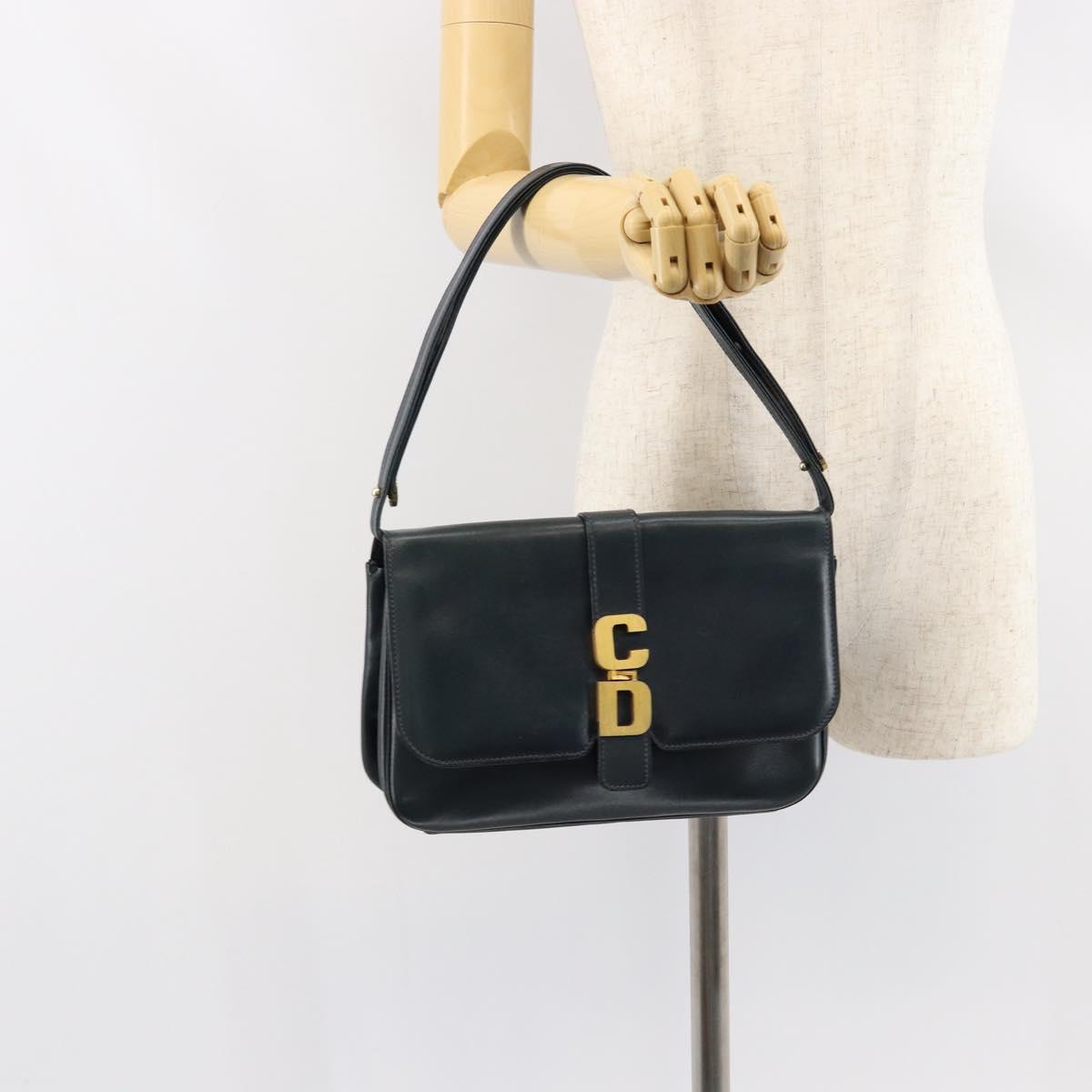 Christian Dior Shoulder Bag Leather Navy Gold Auth bs30632