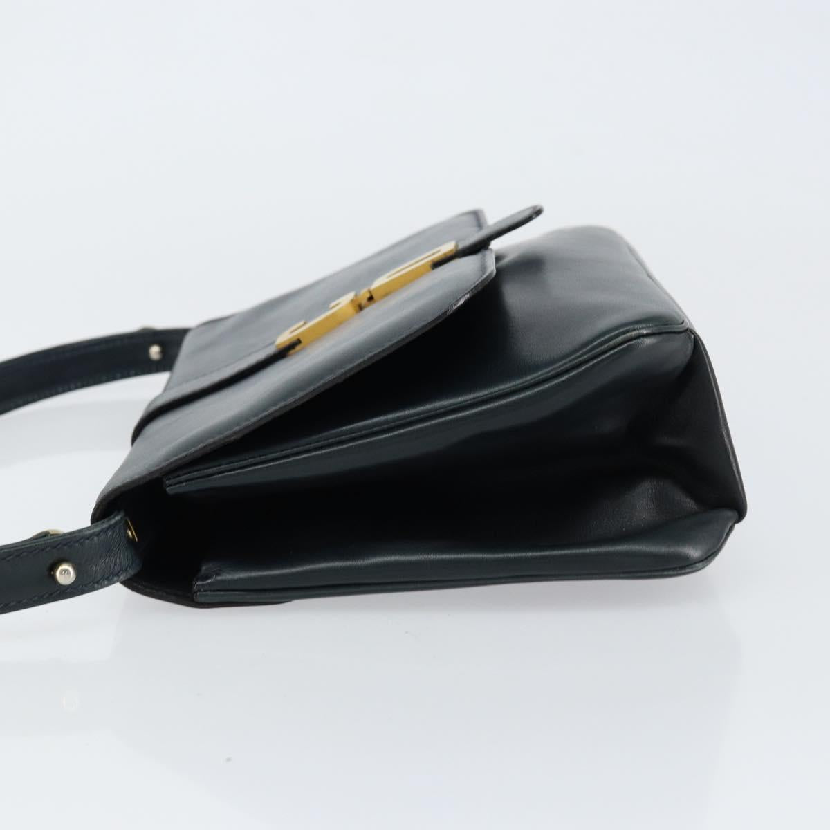 Christian Dior Shoulder Bag Leather Navy Gold Auth bs30632