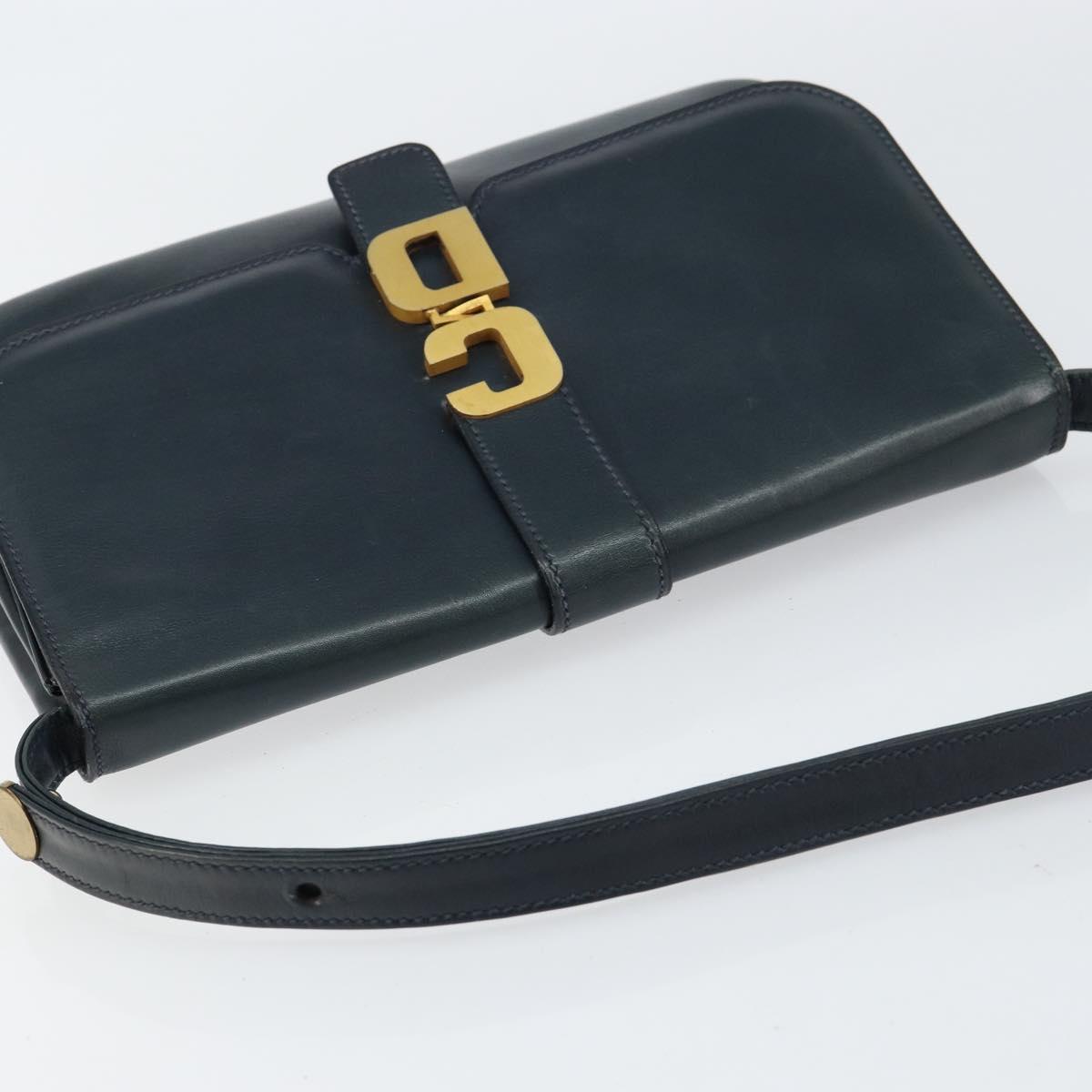 Christian Dior Shoulder Bag Leather Navy Gold Auth bs30632