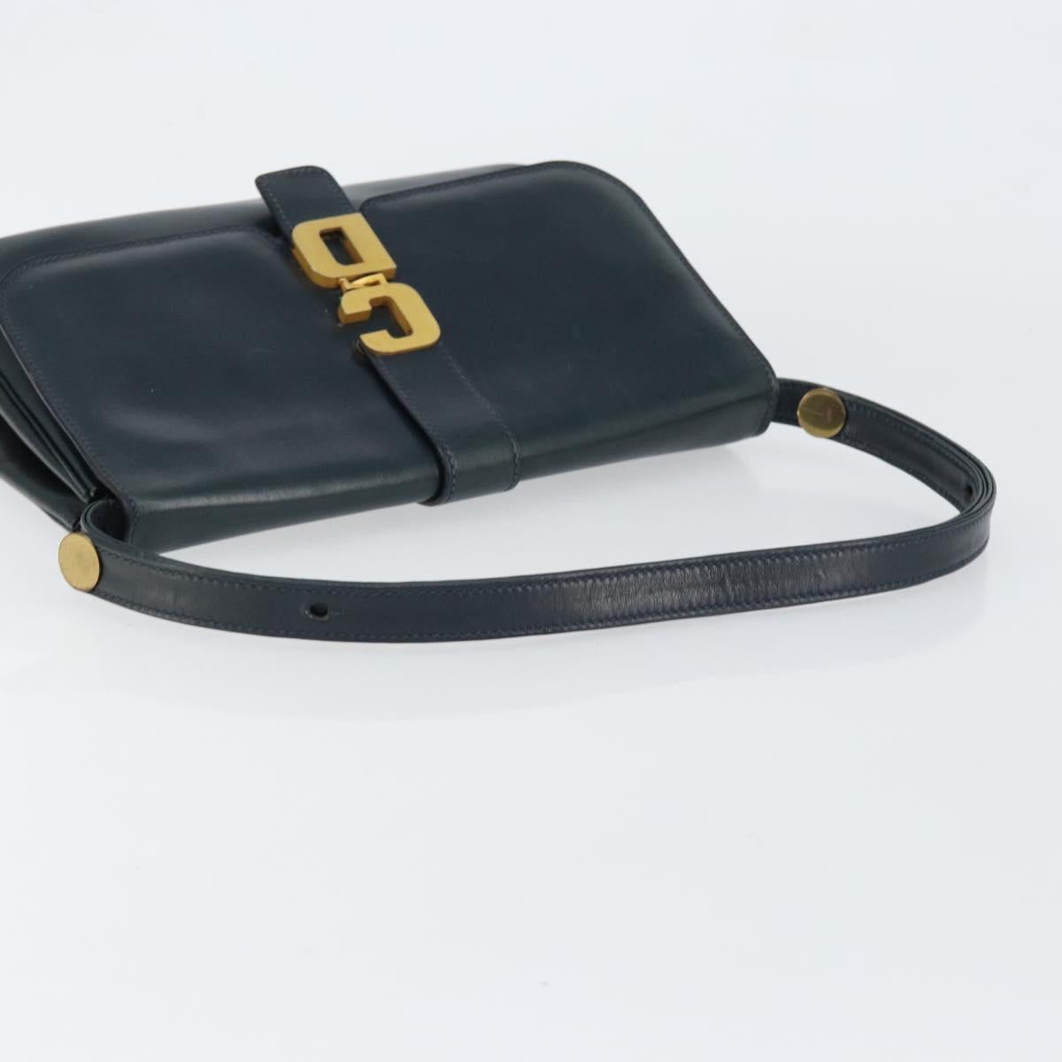 Christian Dior Shoulder Bag Leather Navy Gold Auth bs30632