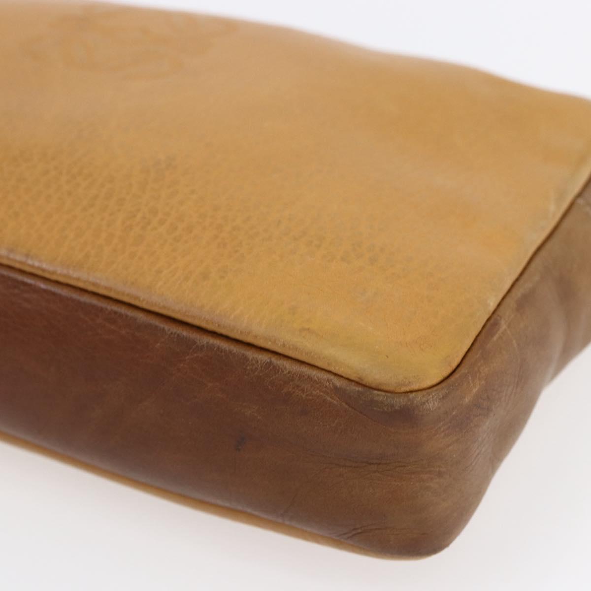 LOEWE Anagram Clutch Bag Leather Beige Auth bs30633