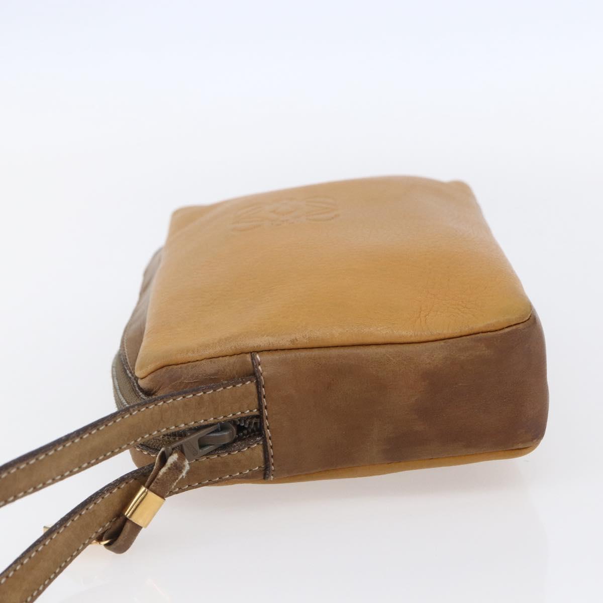 LOEWE Anagram Clutch Bag Leather Beige Auth bs30633