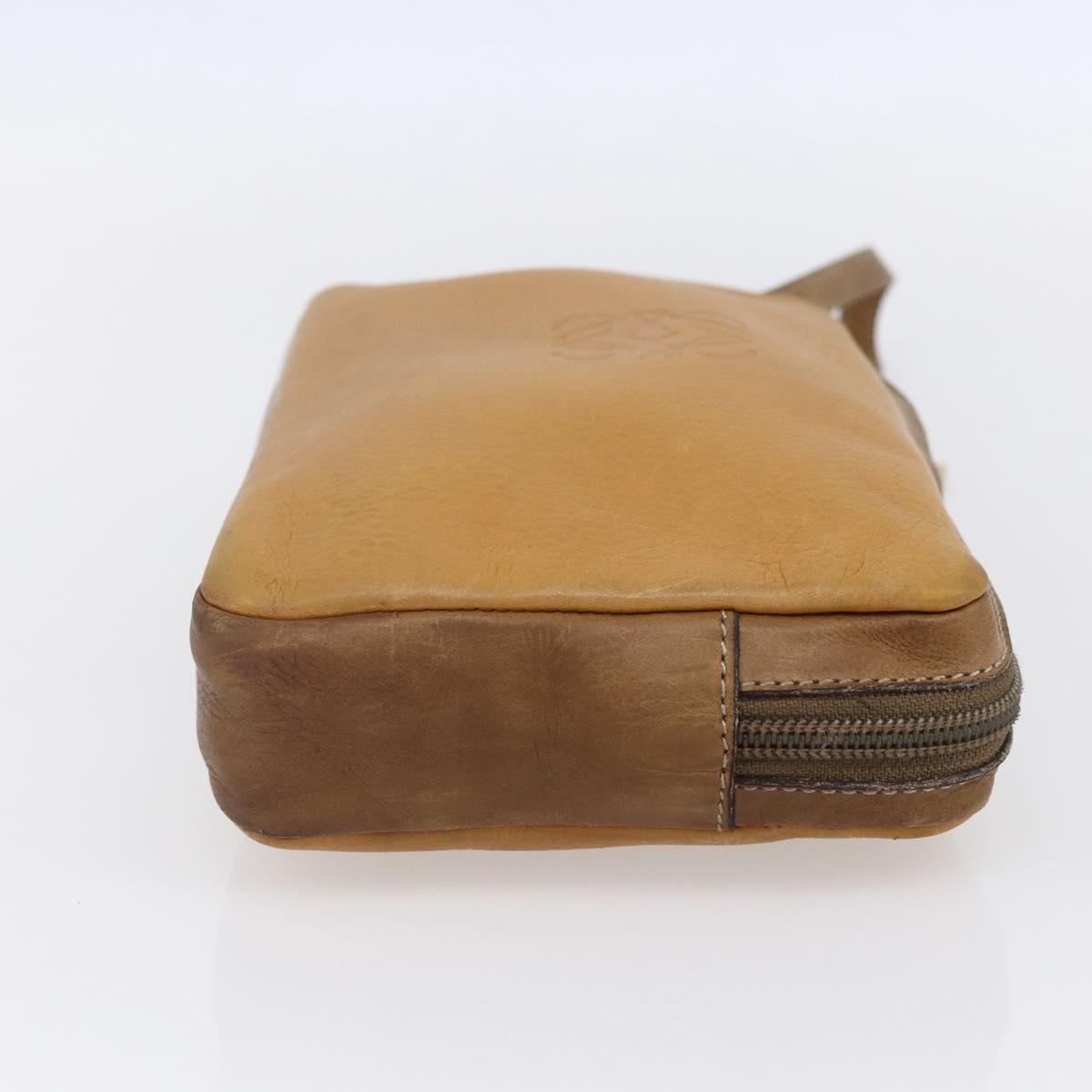 LOEWE Anagram Clutch Bag Leather Beige Auth bs30633