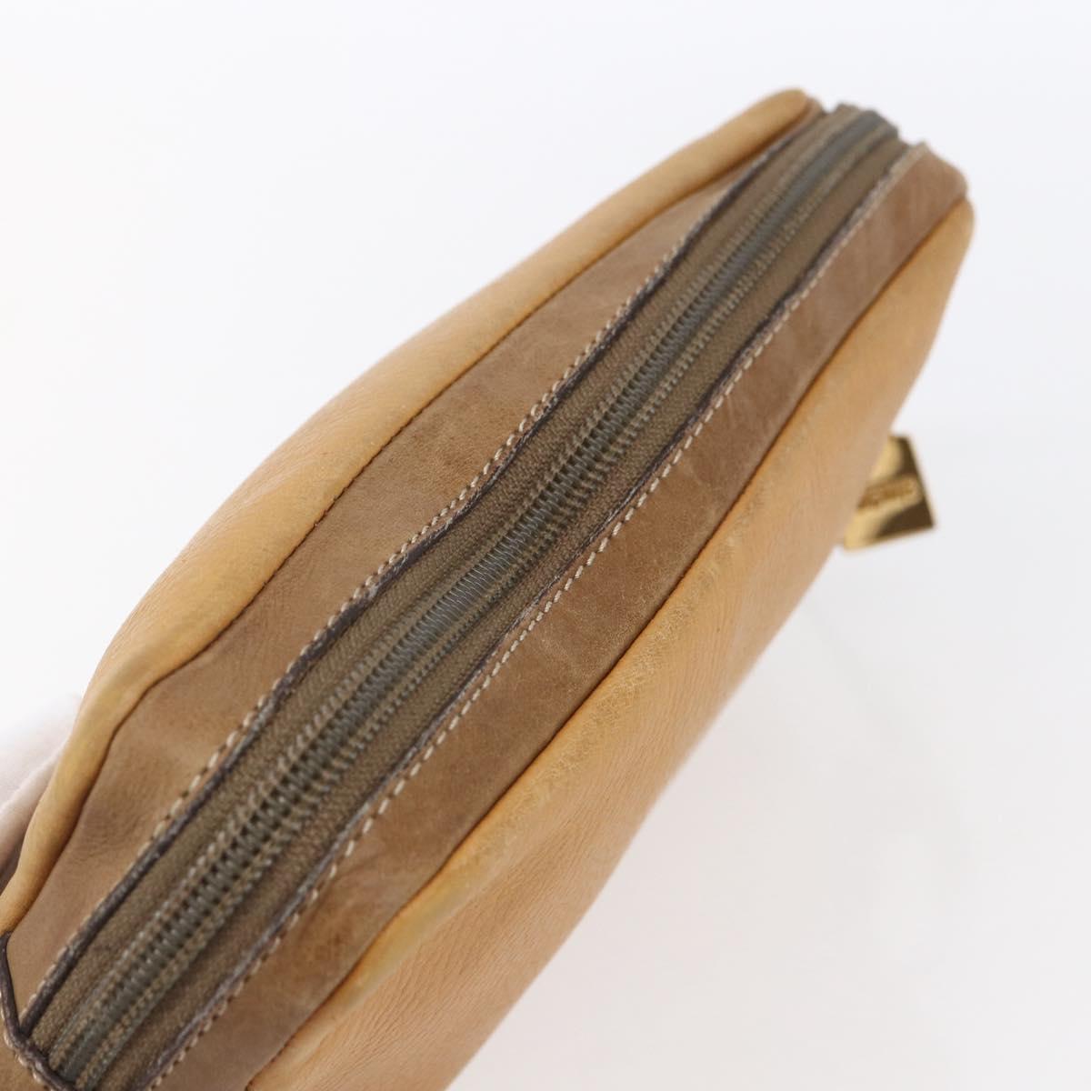 LOEWE Anagram Clutch Bag Leather Beige Auth bs30633