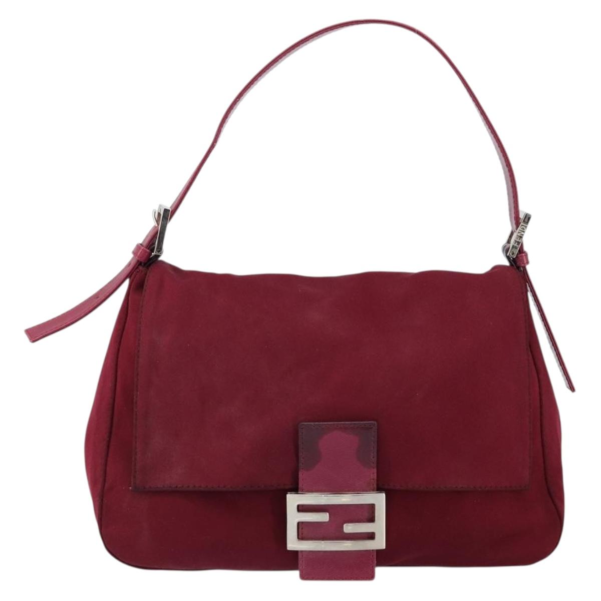 FENDI Mamma Baguette Shoulder Bag Nylon Red Silver Auth bs30635