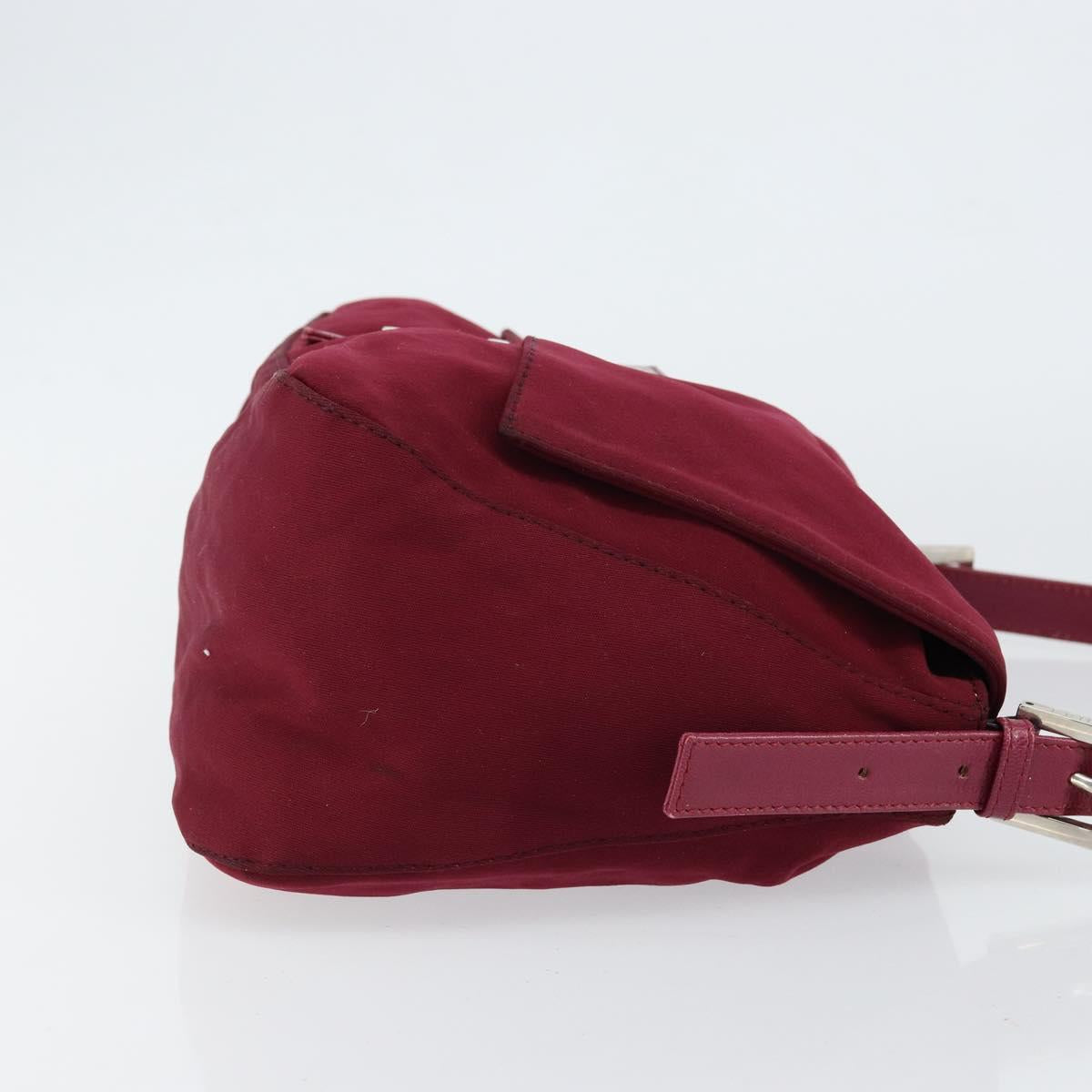 FENDI Mamma Baguette Shoulder Bag Nylon Red Silver Auth bs30635