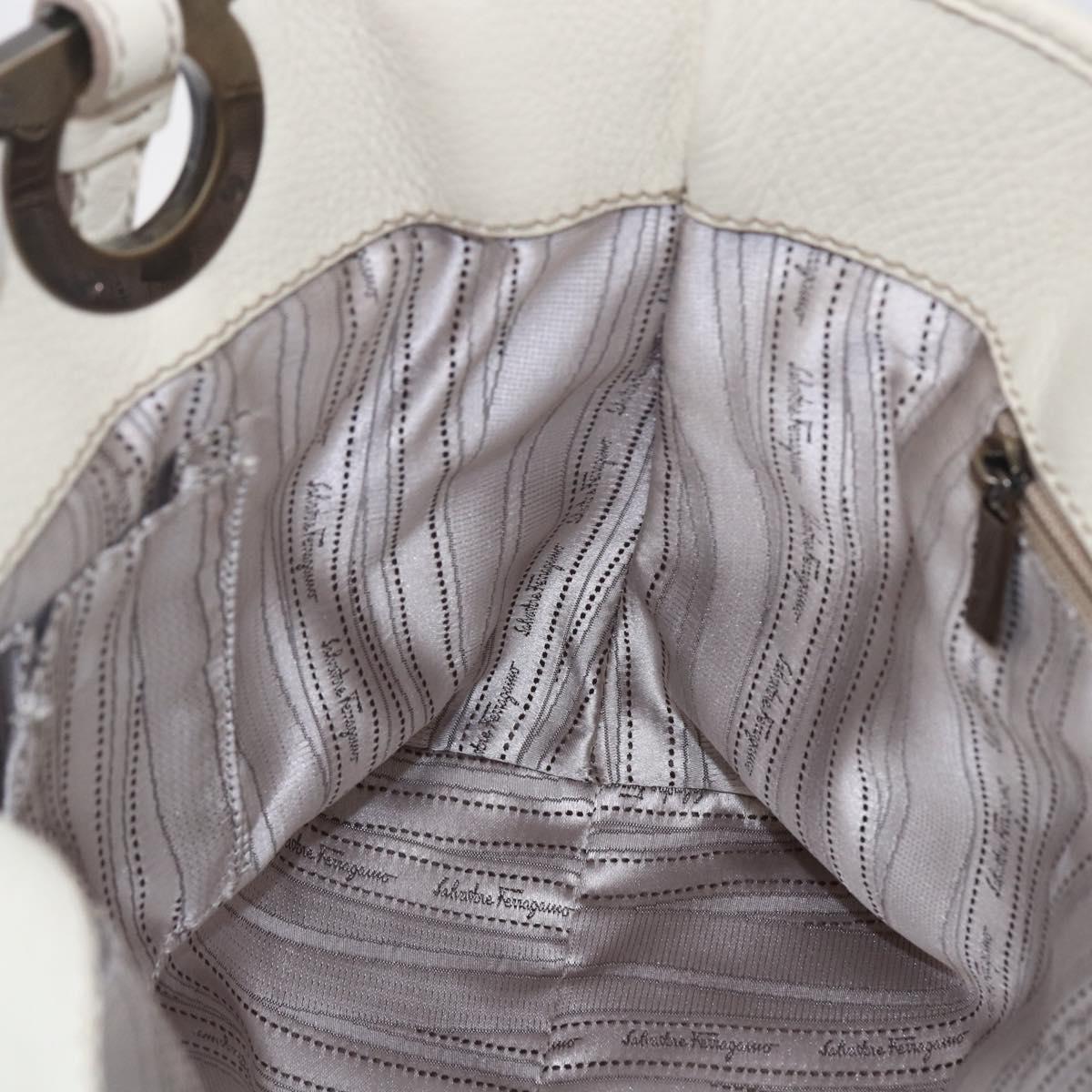 Salvatore Ferragamo Tote Bag Leather White Silver Auth bs30640