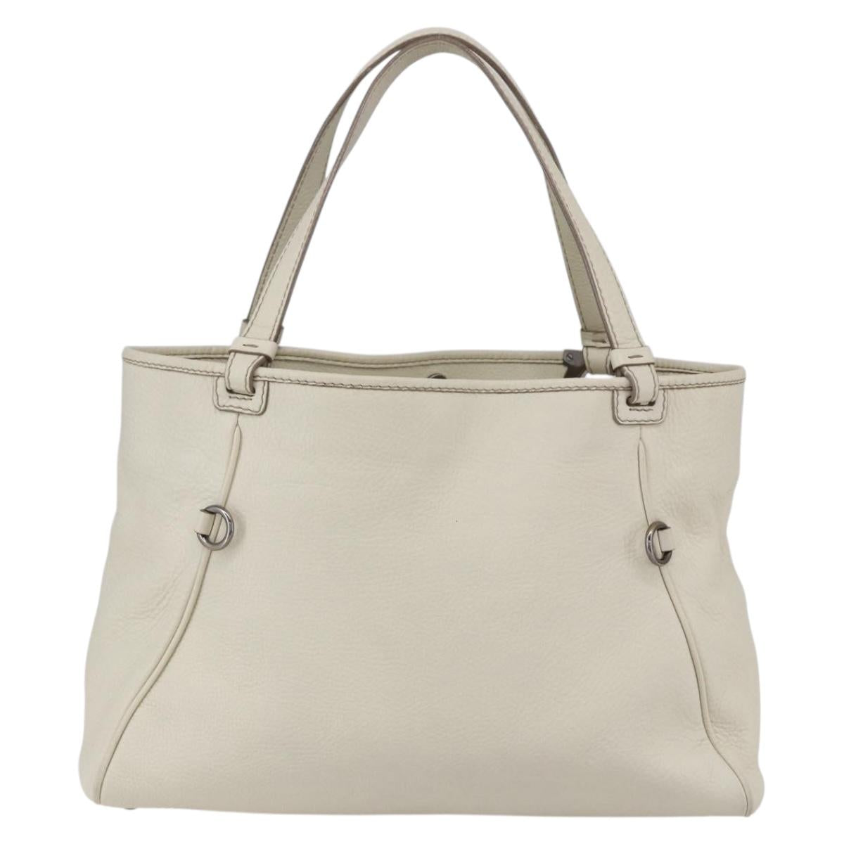 Salvatore Ferragamo Tote Bag Leather White Silver Auth bs30640