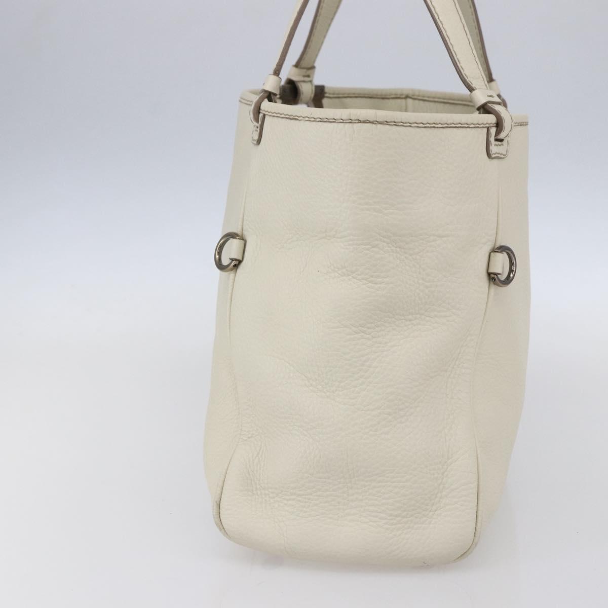 Salvatore Ferragamo Tote Bag Leather White Silver Auth bs30640