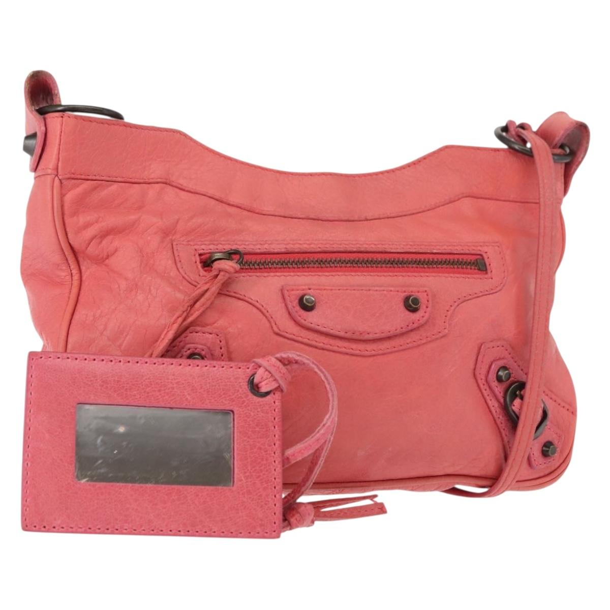 BALENCIAGA Hip Shoulder Bag Leather Pink 242803 Auth bs30644