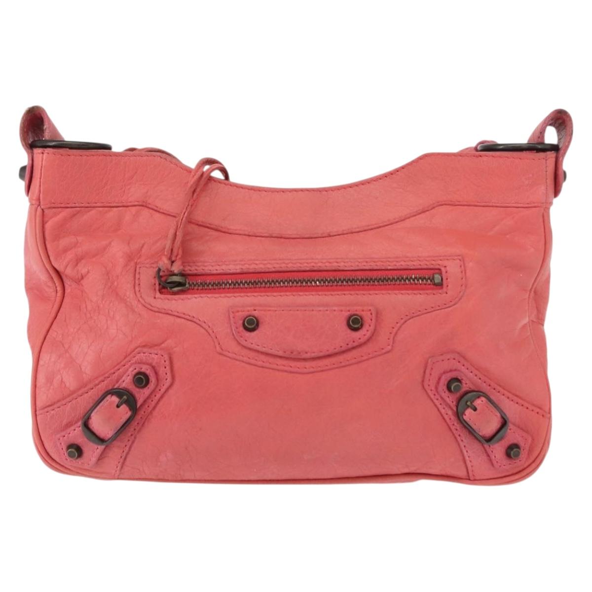 BALENCIAGA Hip Shoulder Bag Leather Pink 242803 Auth bs30644